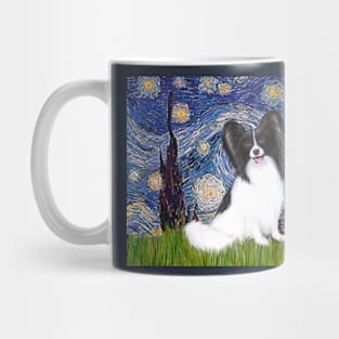 Starry Night with a Black and White Papillon Mug